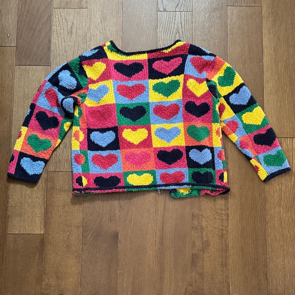VINTAGE Talbots Heart Patchwork Cardigan - Red, Yellow, Blue, Green, Black - Picture 7 of 7